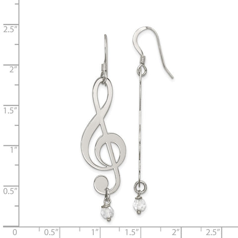 Sterling Silver Polished Crystal Music Note Shepherd Hook Earrings-WBC-QE11963