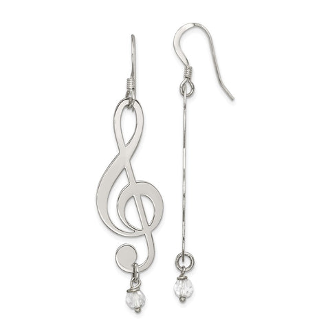 Sterling Silver Polished Crystal Music Note Shepherd Hook Earrings-WBC-QE11963