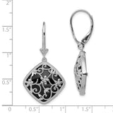 Sterling Silver Rhodium-plated Textured and D/C Onyx Leverback Earrings-WBC-QE12026