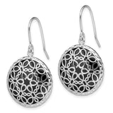 Sterling Silver Rhodium-plated D/C Onyx Shepherd Hook Earrings-WBC-QE12027