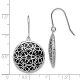 Sterling Silver Rhodium-plated D/C Onyx Shepherd Hook Earrings-WBC-QE12027