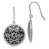 Sterling Silver Rhodium-plated D/C Onyx Shepherd Hook Earrings-WBC-QE12027