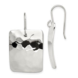 Sterling Silver Polished Hammered Square Shepherd Hook Earrings-WBC-QE12043