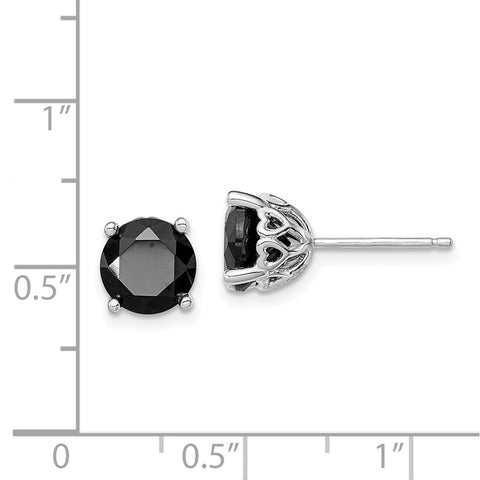 Sterling Silver Rhodium-plated Black Sapphire Post Earrings-WBC-QE12151