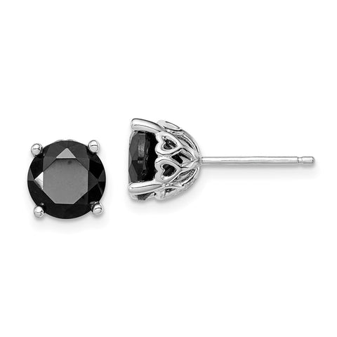 Sterling Silver Rhodium-plated Black Sapphire Post Earrings-WBC-QE12151