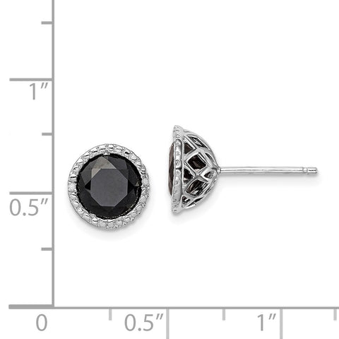 Sterling Silver Rhodium-plated Black Sapphire & Diamond Post Earrings-WBC-QE12152