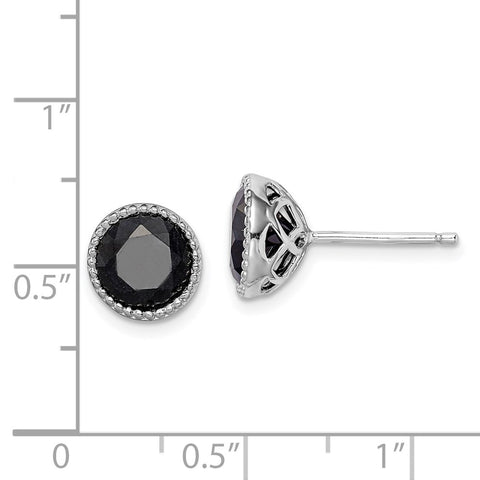 Sterling Silver Rhodium-plated Black Sapphire Post Earrings-WBC-QE12155