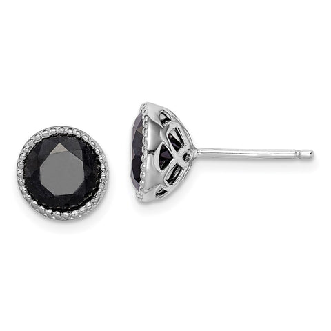 Sterling Silver Rhodium-plated Black Sapphire Post Earrings-WBC-QE12155