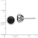 Sterling Silver Rhodium-plated Black Sapphire Post Earrings-WBC-QE12156