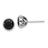 Sterling Silver Rhodium-plated Black Sapphire Post Earrings-WBC-QE12156