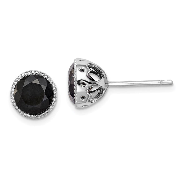 Sterling Silver Rhodium-plated Black Sapphire Post Earrings-WBC-QE12156
