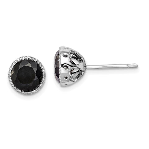 Sterling Silver Rhodium-plated Black Sapphire Post Earrings-WBC-QE12156