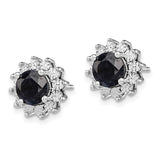 Sterling Silver Rhodium-plated Black Sapphire Post Earrings-WBC-QE12173