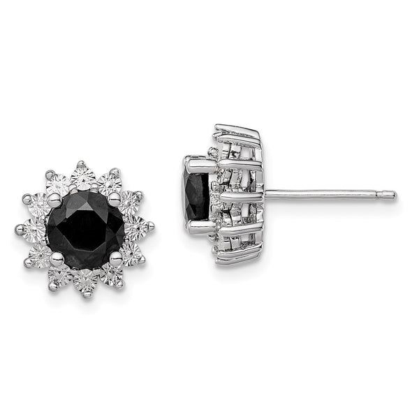 Sterling Silver Rhodium-plated Black Sapphire Post Earrings-WBC-QE12173