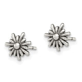 Sterling Silver Polished and Antiqued Flower Post Earrings-WBC-QE12225