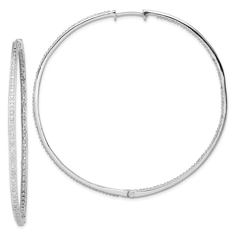 Sterling Silver Rhodium-plated Diamond In & Out Hoop Earrings-WBC-QE12248