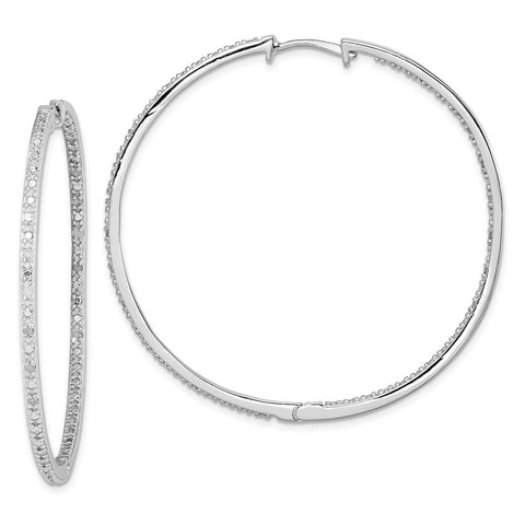 Sterling Silver Rhodium-plated Diamond In & Out Hoop Earrings-WBC-QE12251