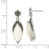 Sterling Silver Mother of Pearl and Marcasite Post Dangle Earrings-WBC-QE12355