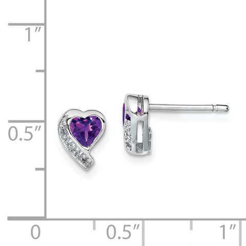 Sterling Silver Rhodium-plated Amethyst and Diamond Heart Earrings-WBC-QE12618AM