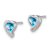 Sterling Silver Rhodium-plated Blue Topaz and Diamond Heart Earrings-WBC-QE12618BT