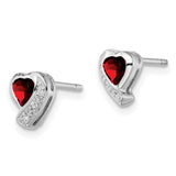 Sterling Silver Rhodium-plated Garnet and Diamond Heart Earrings-WBC-QE12618GA