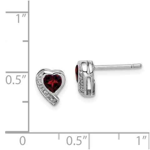 Sterling Silver Rhodium-plated Garnet and Diamond Heart Earrings-WBC-QE12618GA