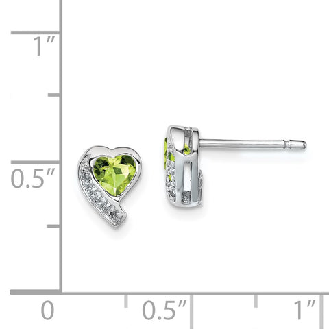 Sterling Silver Rhodium-plated Peridot and Diamond Heart Earrings-WBC-QE12618PE