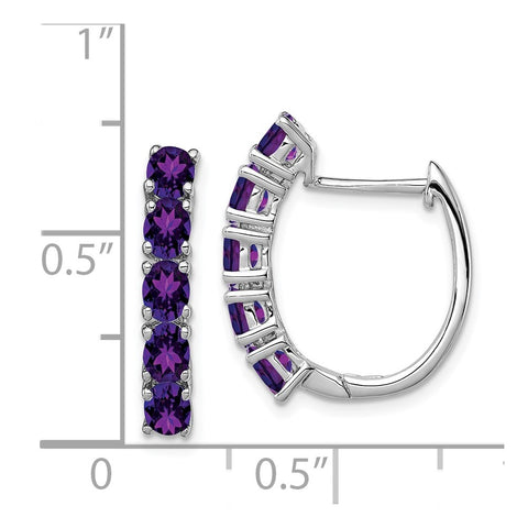 Sterling Silver Rhodium-plated Polished Amethyst Hinged Hoop Earrings-WBC-QE12619AM