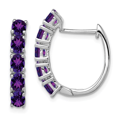 Sterling Silver Rhodium-plated Polished Amethyst Hinged Hoop Earrings-WBC-QE12619AM