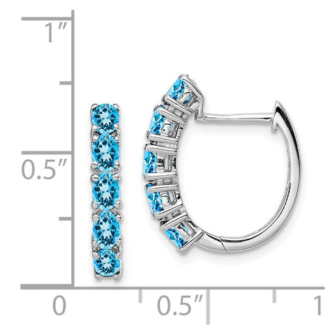 Sterling Silver Rhodium Polished London Blue Topaz Hinged Hoop Earrings-WBC-QE12619BT