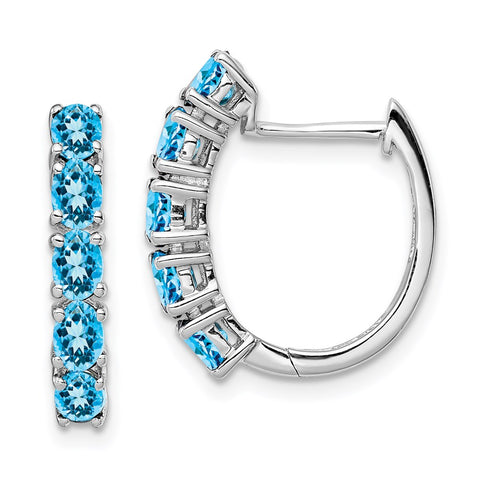Sterling Silver Rhodium Polished London Blue Topaz Hinged Hoop Earrings-WBC-QE12619BT
