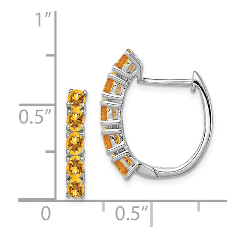Sterling Silver Rhodium-plated Polished Citrine Hinged Hoop Earrings-WBC-QE12619CI