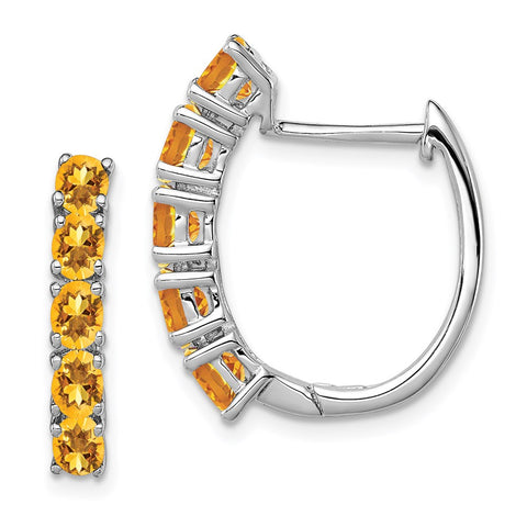 Sterling Silver Rhodium-plated Polished Citrine Hinged Hoop Earrings-WBC-QE12619CI