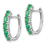 Sterling Silver Rhodium-plated Polished Emerald Hinged Hoop Earrings-WBC-QE12619E