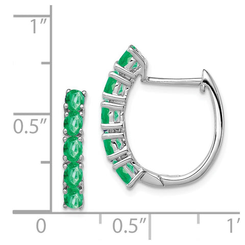 Sterling Silver Rhodium-plated Polished Emerald Hinged Hoop Earrings-WBC-QE12619E