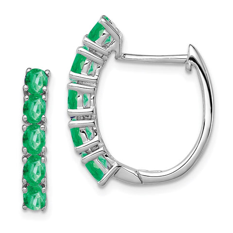 Sterling Silver Rhodium-plated Polished Emerald Hinged Hoop Earrings-WBC-QE12619E