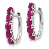 Sterling Silver Rhodium-plated Polished Ruby Hinged Hoop Earrings-WBC-QE12619R