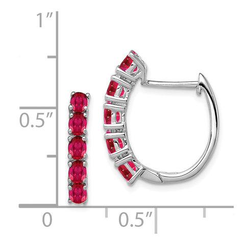 Sterling Silver Rhodium-plated Polished Ruby Hinged Hoop Earrings-WBC-QE12619R