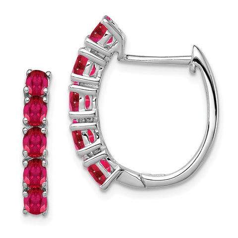 Sterling Silver Rhodium-plated Polished Ruby Hinged Hoop Earrings-WBC-QE12619R