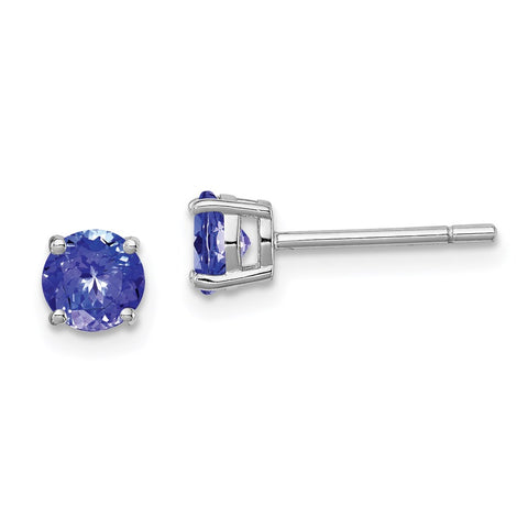 Sterling Silver Rhodium-plated Round Tanzanite Post Earrings-WBC-QE12621TZ