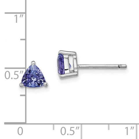 Sterling Silver Rhodium-plated Trillion Tanzanite Post Earrings-WBC-QE12624TZ