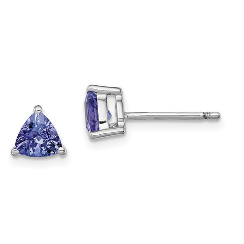 Sterling Silver Rhodium-plated Trillion Tanzanite Post Earrings-WBC-QE12624TZ
