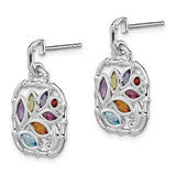 Sterling Silver Rhodium-plated Multi Gemstone Post Dangle Earrings-WBC-QE12627RB