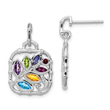 Sterling Silver Rhodium-plated Multi Gemstone Post Dangle Earrings-WBC-QE12627RB