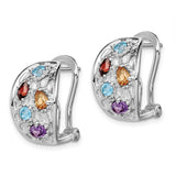 SS Rhodium-plated Amethyst/Blue Topaz/Garnet/Citrine Omega Back Earrings-WBC-QE12630RB