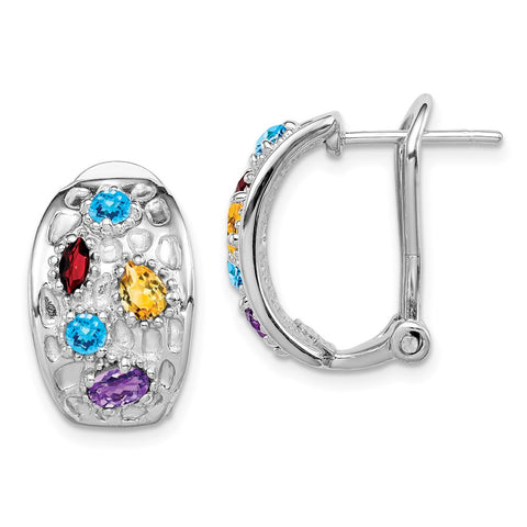 SS Rhodium-plated Amethyst/Blue Topaz/Garnet/Citrine Omega Back Earrings-WBC-QE12630RB