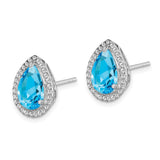 Sterling Silver Rhodium Polished Blue Topaz & CZ Post Earrings-WBC-QE12637DEC