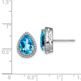 Sterling Silver Rhodium Polished Blue Topaz & CZ Post Earrings-WBC-QE12637DEC