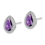 Sterling Silver Rhodium Polished Amethyst & CZ Post Earrings-WBC-QE12637FEB