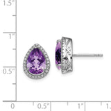 Sterling Silver Rhodium Polished Amethyst & CZ Post Earrings-WBC-QE12637FEB